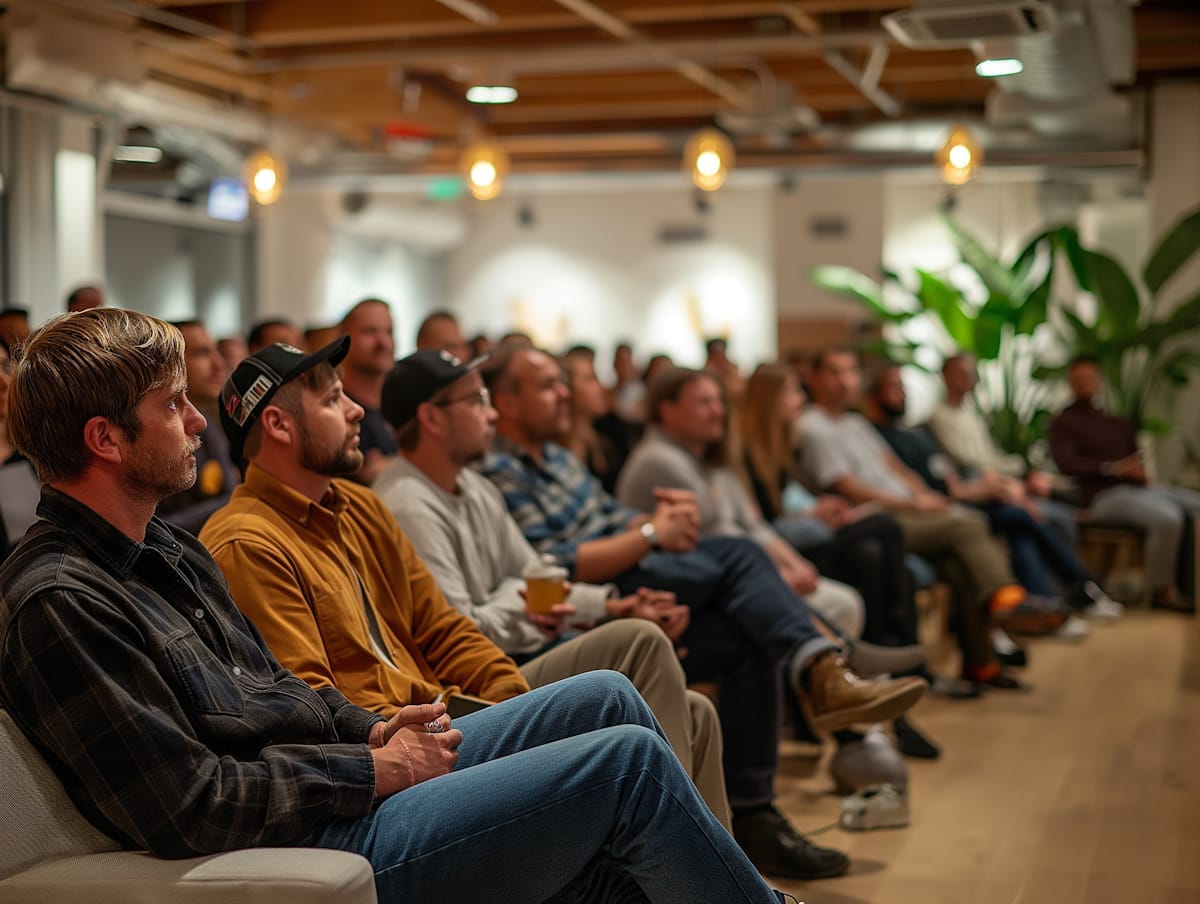 A room of engaged people seated at a session